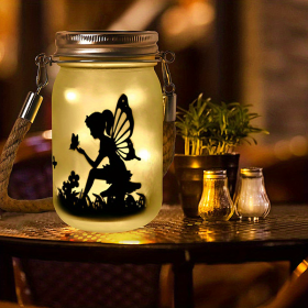 1pc, Outdoor Waterproof Fairy Solar Mason Jar Light, DIY Frosted Glass Jar Elf Decorative Light, Luminous Night Light, Flower Fairy Decorative Bottle