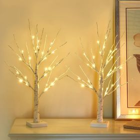 2FT 24LT Pre-lit White Birch Tree Lights with Timer Decorative Light Tabletop Tree-Set of 2