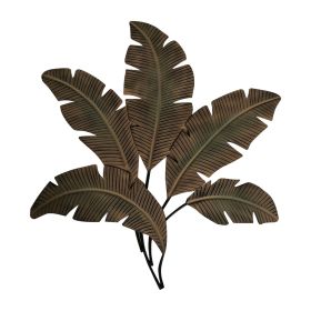 35 Inch Tropical Metal Palm Leaf Wall Mount Accent Decor, Brushed Green, Antique Yellow, Black