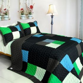 [Fatal Attraction-2] Vermicelli-Quilted Patchwork Plaid Quilt Set Twin