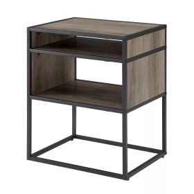 Modern Wood and Metal Side Table with Open Storage