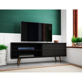 Manhattan Comfort Liberty 62.99" Mid-Century Modern TV Stand with 3 Shelves and 2 Doors in Black