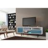 Manhattan Comfort Liberty 70.86" Mid-Century Modern TV Stand with 4 Shelving Spaces and 1 Drawer in White and Aqua Blue with Solid Wood Legs