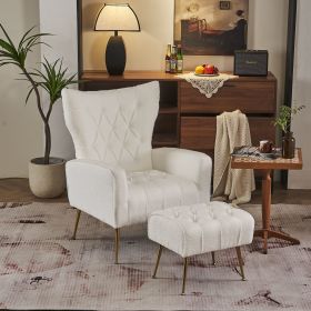 Modern Accent Chair with Ottoman, Comfy Armchair for Living Room, Bedroom, Apartment, Office (White)