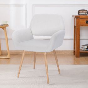 Teddy Fabric Upholstered Side Dining Chair with Metal Leg(White teddy fabric+Beech Wooden Printing Leg),KD backrest