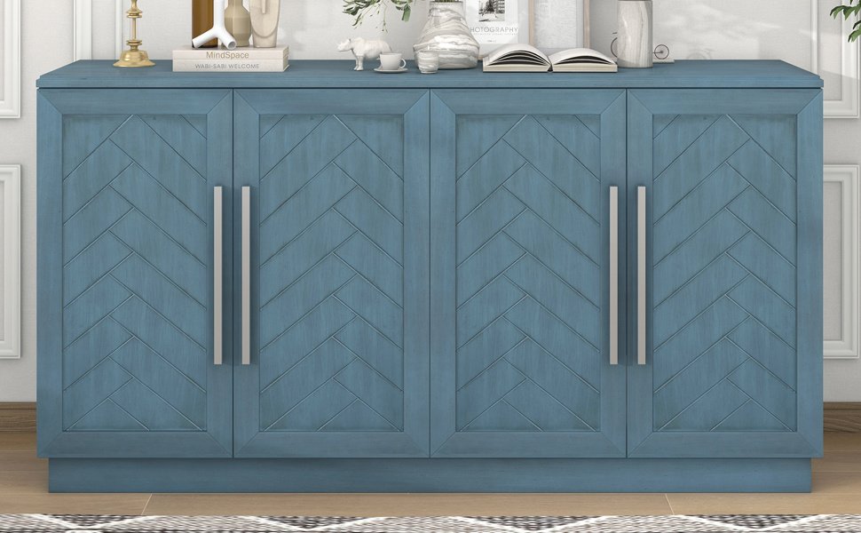 TREXM Sideboard with 4 Doors Large Storage Space Buffet Cabinet with Adjustable Shelves and Silver Handles for Kitchen, Dining Room, Living Room (Anti TREXM Sideboard with 4 Doors Large Storage Space Buffet Cabinet with Adjustable Shelves and Silver Handles for Kitchen, Dining Room, Living Room (Anti