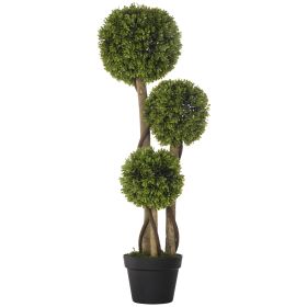 Artificial Plant for Home Decor Indoor & Outdoor Fake Plants Artificial Tree in Pot, 3 Ball Boxwood Topiary Tree for Home Office, Living Room Decor, L