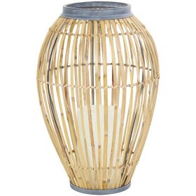 DecMode 16" Handmade Open Frame Brown Bamboo Vase with Blue Metal Accents