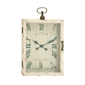 DecMode 20" x 34" White Wood Pocket Watch Style Wall Clock with Hinged Door