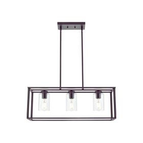 Contemporary Chandeliers Black 3 Light Modern Dining Room Lighting Fixtures Hanging, Kitchen Island Cage Linear Pendant Lights Farmhouse Flush Mount C