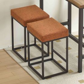 Brown Pu Upholstered Counter & Bar Stool with Footrest, PU leather (Set of 2)