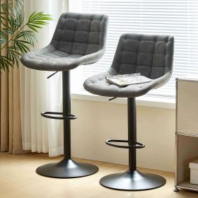 Grey Pu Leather Swivel Adjustable Height Bar Stool Chair For Kitchen(Set of 2)