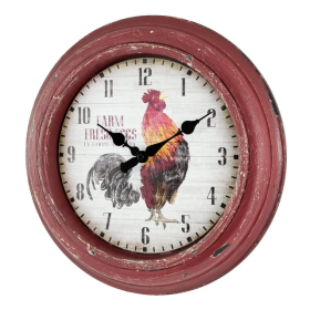 La Crosse Clock 12-inch Red Rooster Distressed Quartz Analog Wall Clock, 404-3630