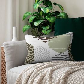 Decorative Lumbar Throw Pillow, Pastel Brown And Green Geometric Pattern