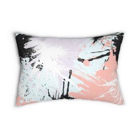 Decorative Lumbar Throw Pillow - Abstract Pink Black White Paint Splatter Pattern