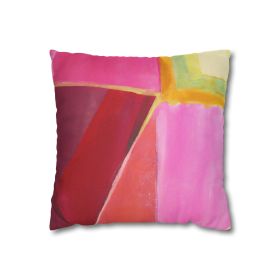 Decorative Throw Pillow Covers With Zipper - Set Of 2, Pink Mauve Red Geometric Pattern