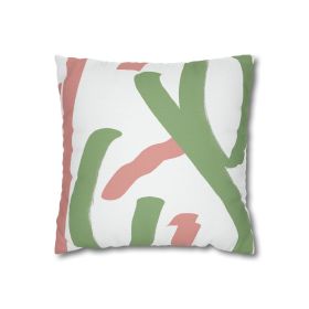 Decorative Throw Pillow Covers With Zipper - Set Of 2, Green Mauve Abstract Brush Stroke Pattern