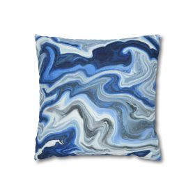 Decorative Throw Pillow Covers With Zipper - Set Of 2, Blue White Grey Marble Pattern