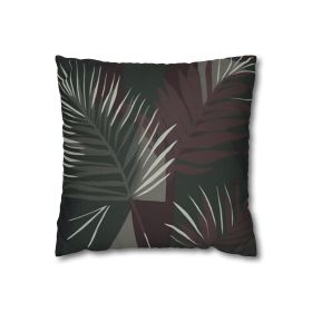 Decorative Throw Pillow Covers With Zipper - Set Of 2, Palm Tree Leaves Maroon Green Background Minimalist Art