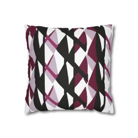 Decorative Throw Pillow Covers With Zipper - Set Of 2, Mauve Pink And Black Geometric Pattern