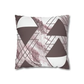 Decorative Throw Pillow Covers With Zipper - Set Of 2, Mauve Rose And White Triangular Colorblock