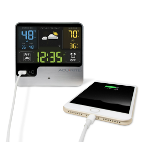 AcuRite Intelli-Time® Alarm Clock Weather Station with Indoor and Outdoor Temperature, Indoor Humidity, Hyperlocal Forecast, Calendar, and USB Chargin