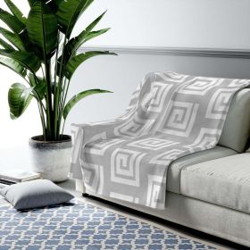 Decorative Throw Blanket, Gray And White Geometric Pattern