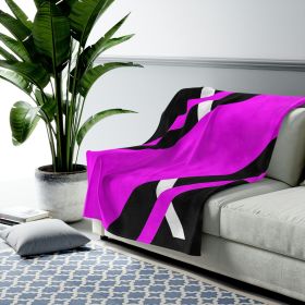Decorative Plush Blanket - Black And Pink Geometric Lines