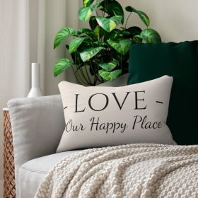 Decorative Throw Pillow - Double Sided Sofa Pillow / Love Our Happy Place - Beige Black