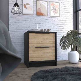 Nightstand Cervants, Two Drawers, Metal Handle, Black wengue / Pine Finish