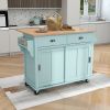 Kitchen Cart with Rubber wood Drop-Leaf Countertop, Concealed sliding barn door adjustable height,Kitchen Island on 4 Wheels with Storage Cabinet and