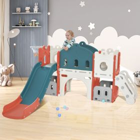 Kids Slide Playset Structure, Freestanding Castle Climber with Slide and Basketball Hoop, Toy Storage Organizer for Toddlers, Kids Climbers Playhouse