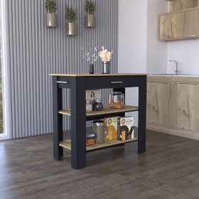 Kitchen Island 40 Inches Dozza, Two Shelves, Black Wengue / Light Oak Finish