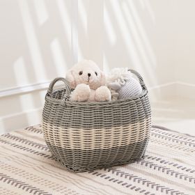 Zita Oval Resin Woven Wicker Multi-Use Storage Basket with Handles - 18" x 15" x 15" - White-Gray - For Towel, Toys, Magazines Storage and Home Decora