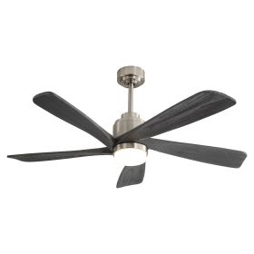 52 Inch Modern Ceiling Fan With 120V Dimmable 5 Solid Wood Blades Remote Control Reversible DC Motor With Led Light