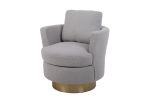 Teddy Swivel Barrel Chair, Swivel Accent Chairs Armchair for Living Room, Reading Chairs for Bedroom Comfy, Round Barrel Chairs with Gold Stainless St