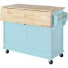 Kitchen Cart with Rubber wood Drop-Leaf Countertop, Concealed sliding barn door adjustable height,Kitchen Island on 4 Wheels with Storage Cabinet and