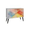 Manhattan Comfort Funky Avesta Side Table 2.0 with 3 Shelves in a White Frame with a Colorful Stamp Door