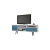 Manhattan Comfort Liberty 70.86" Mid-Century Modern TV Stand with 4 Shelving Spaces and 1 Drawer in White and Aqua Blue with Solid Wood Legs