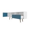 Manhattan Comfort Liberty 70.86" Mid-Century Modern TV Stand with 4 Shelving Spaces and 1 Drawer in White and Aqua Blue with Solid Wood Legs