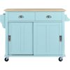 Kitchen Cart with Rubber wood Drop-Leaf Countertop, Concealed sliding barn door adjustable height,Kitchen Island on 4 Wheels with Storage Cabinet and