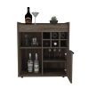 Bar Cabinet Dext, Two Concealed Shelves, Six Wine Cubbies, Dark Walnut Finish