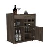 Bar Cabinet Dext, Two Concealed Shelves, Six Wine Cubbies, Dark Walnut Finish