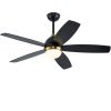 52 Inch Black Ceiling Fan with Lights