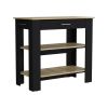 Kitchen Island 40 Inches Dozza, Two Shelves, Black Wengue / Light Oak Finish