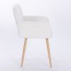 Teddy Fabric Upholstered Side Dining Chair with Metal Leg(White teddy fabric+Beech Wooden Printing Leg),KD backrest