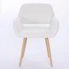 Teddy Fabric Upholstered Side Dining Chair with Metal Leg(White teddy fabric+Beech Wooden Printing Leg),KD backrest