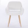 Teddy Fabric Upholstered Side Dining Chair with Metal Leg(White teddy fabric+Beech Wooden Printing Leg),KD backrest