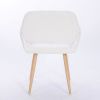 Teddy Fabric Upholstered Side Dining Chair with Metal Leg(White teddy fabric+Beech Wooden Printing Leg),KD backrest