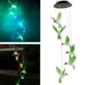 New LED Solar Wind Chime Lamp Hummingbird Wind Chime Lamp Pendant Wind Chime Decorative Lamp Color Changing Lamp Solar Lamp (Emitting Color: Green Hummingbird)